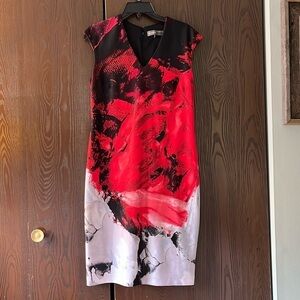 Donna Ricco sleeveless dressy dress. Red/ black/ white midi dress. Size 10P.